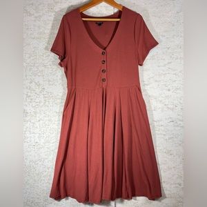 CHICO'S Burnt Orange Slouchy MIDI Boho Dress Size XL with Pockets